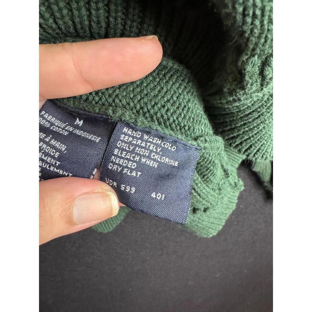 Nautica Chunky Knit Cotton Grandpa Sweater Green Medium Classic - Picture 8 of 9